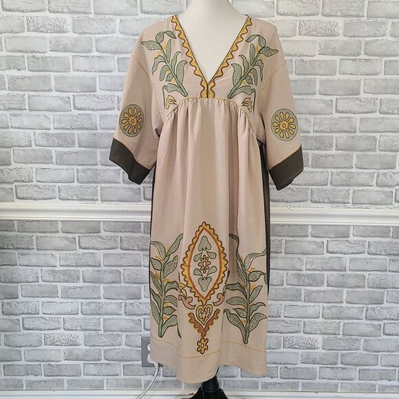 Oversized Embroidered Harvest Autumn Midi Dress NEW Sunflower Corn Fall Boho S - Picture 1 of 10